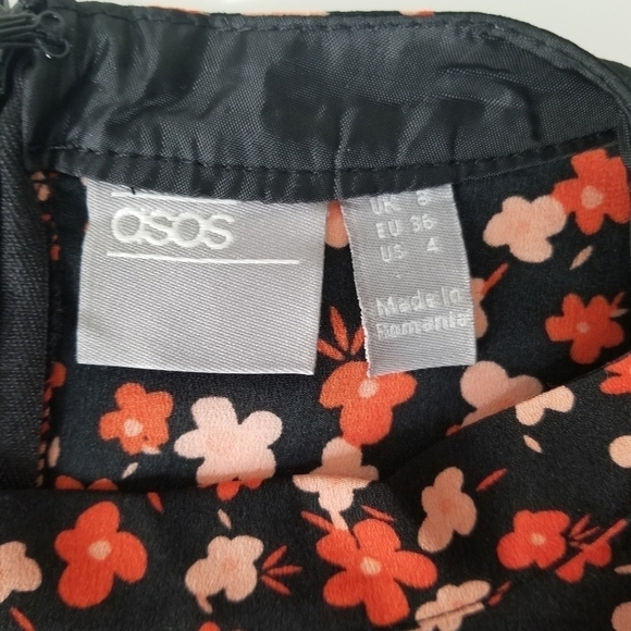ASOS Floral Short Sleeve Midi Dress Black/ Red Size 4 - Picture 7 of 11